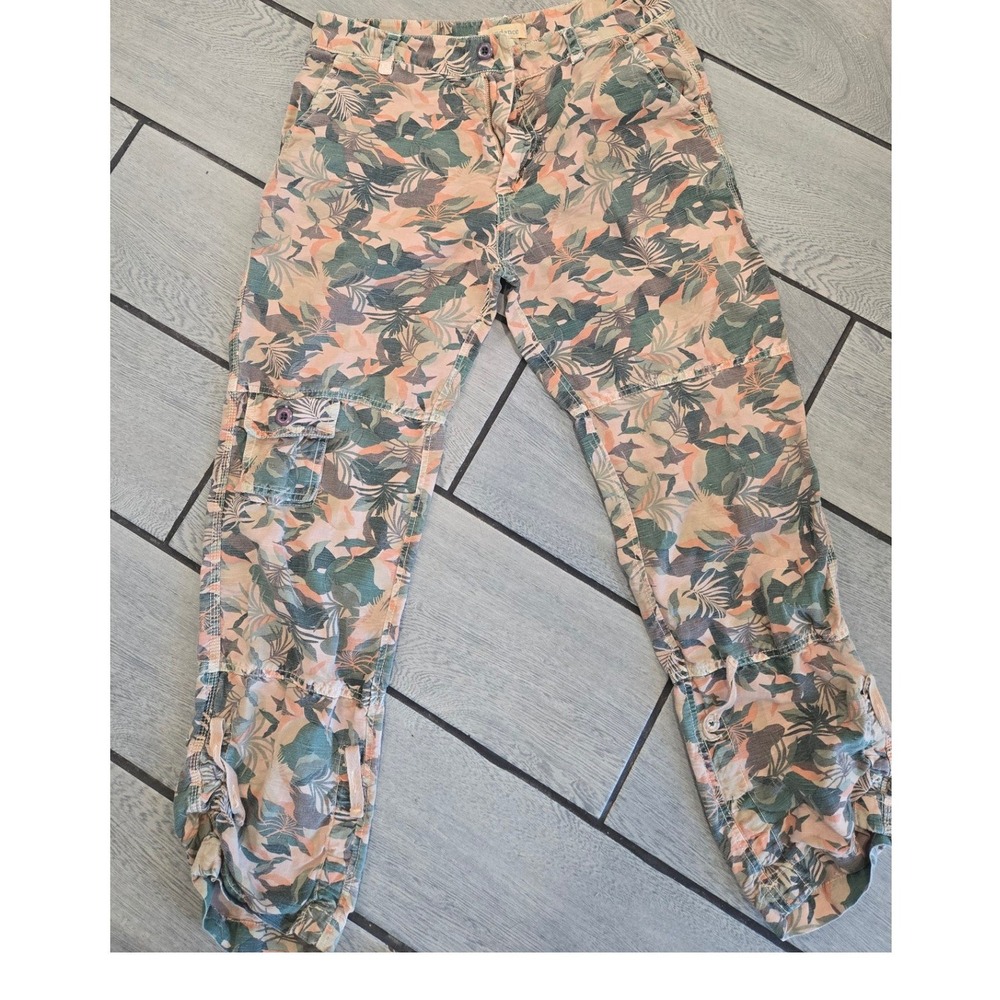 Sundance Womens Floral Tropical Utility Pants Size 8 Linen Blend Green Peach